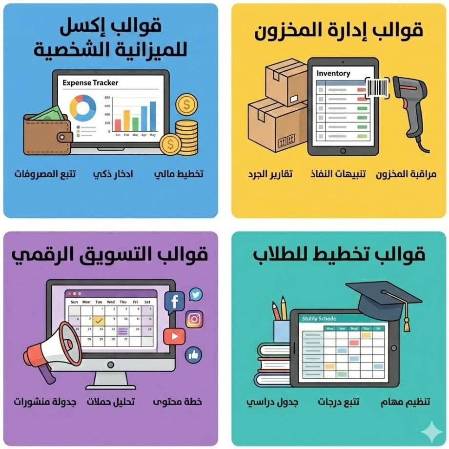 حزمة 1000+ قالب Excel جاهز لإدارة المشاريع، المحاسبة، والتخطيط الذكي